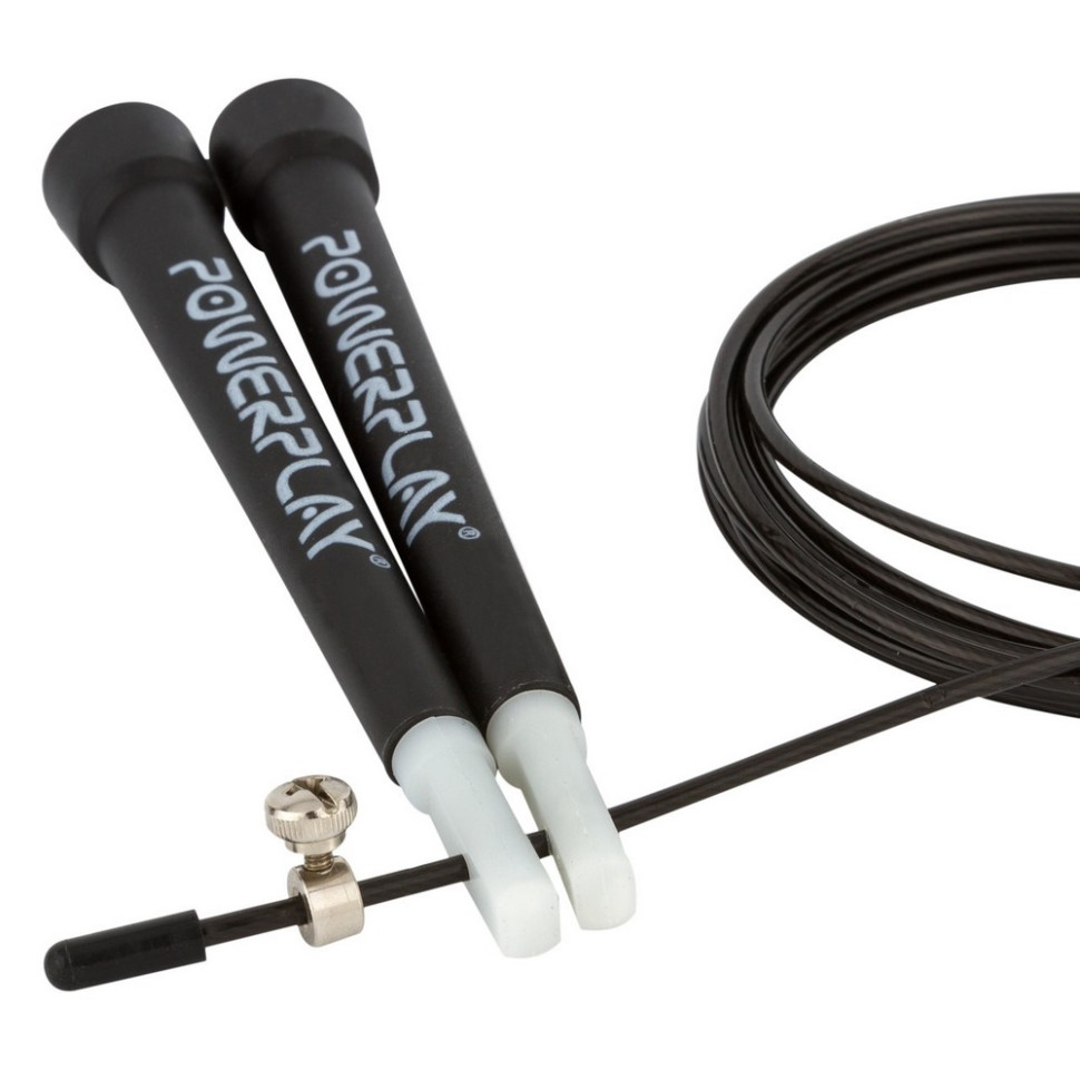 Скакалка скоростная Ultra Speed Rope PowerPlay PP_4202_Black, Черная 2,9 м