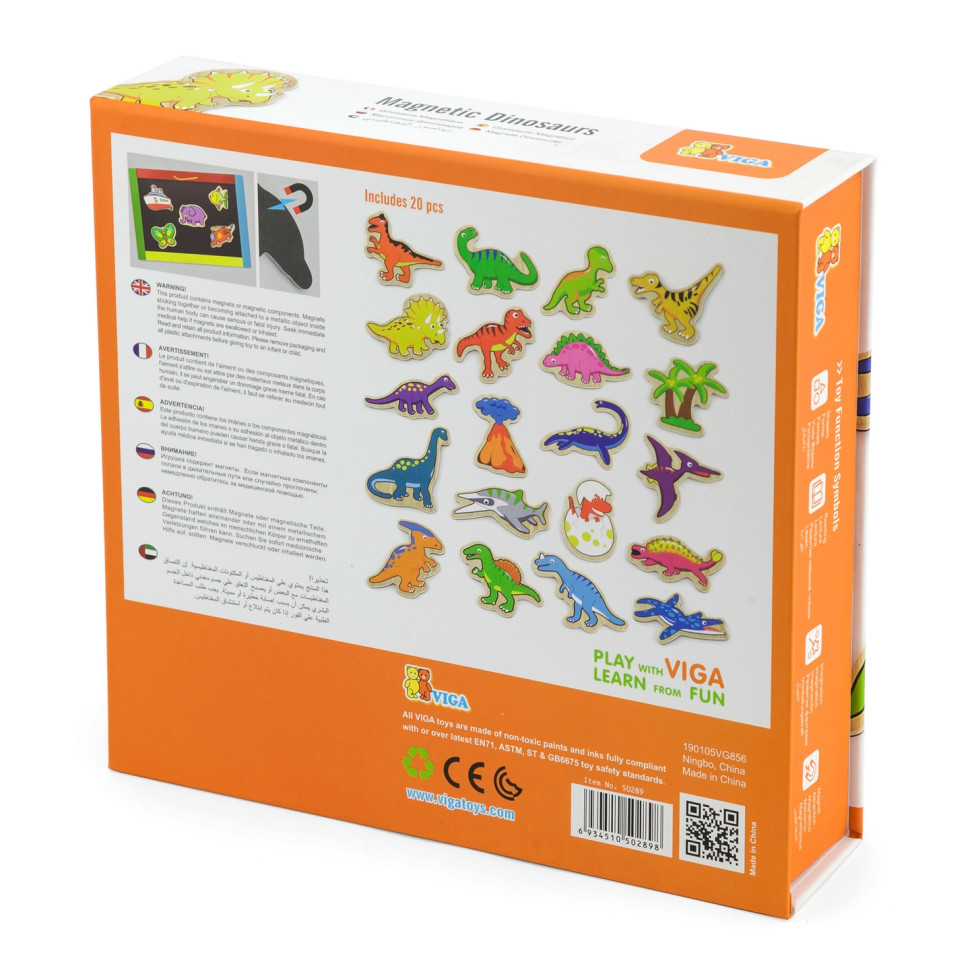 Набор магнитов Динозавры Viga Toys 50289, 20 штук