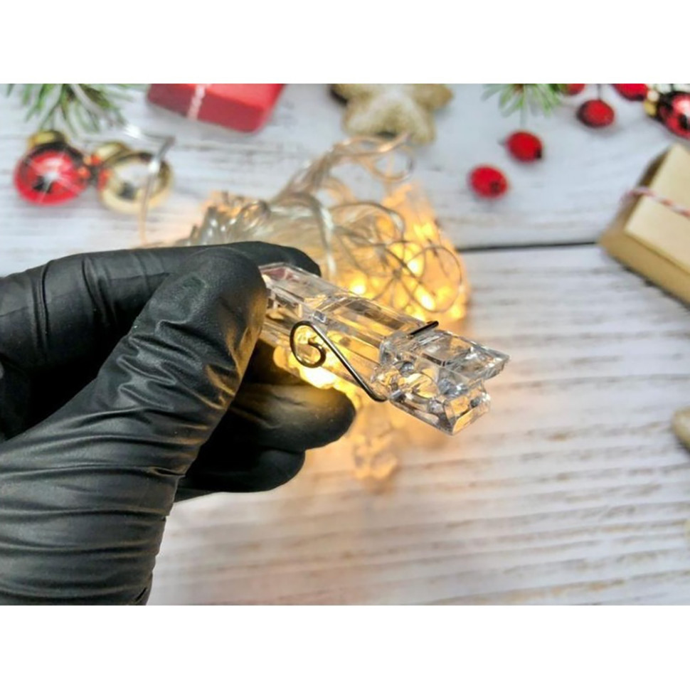 Гирлянда светодиодная с прищепками Bambi ZB-011 W 20 шт, белая, USB+батарейка, 3 м 