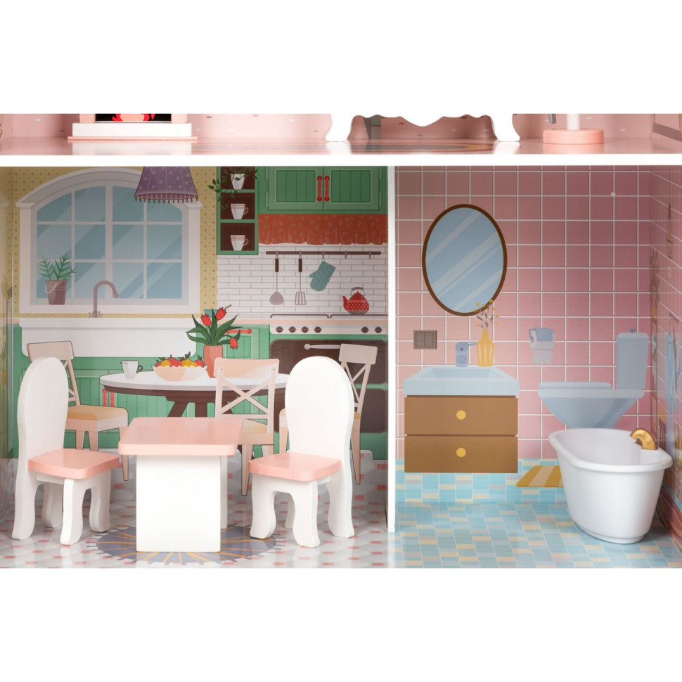 Детский кукольный домик BIG Fresh Ecotoys D8112 Pink, с мебелью