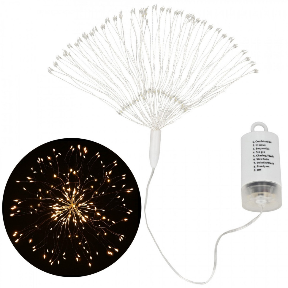 Гирлянда фейерверк на батарейках Springos CL0181, 3D 100 LED, Warm White