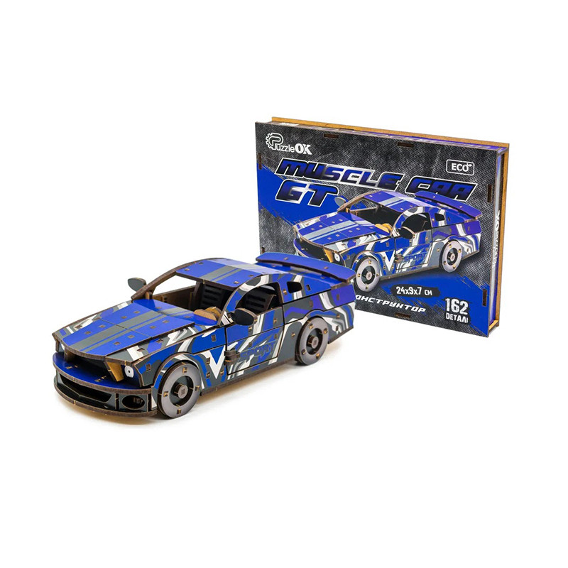 Дерев'яний 3D конструктор Mustang GT PuzzleOK Puz-00642, 162 деталей