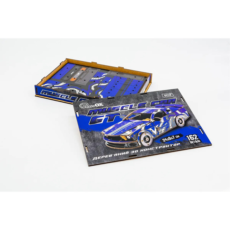 Дерев'яний 3D конструктор Mustang GT PuzzleOK Puz-00642, 162 деталей