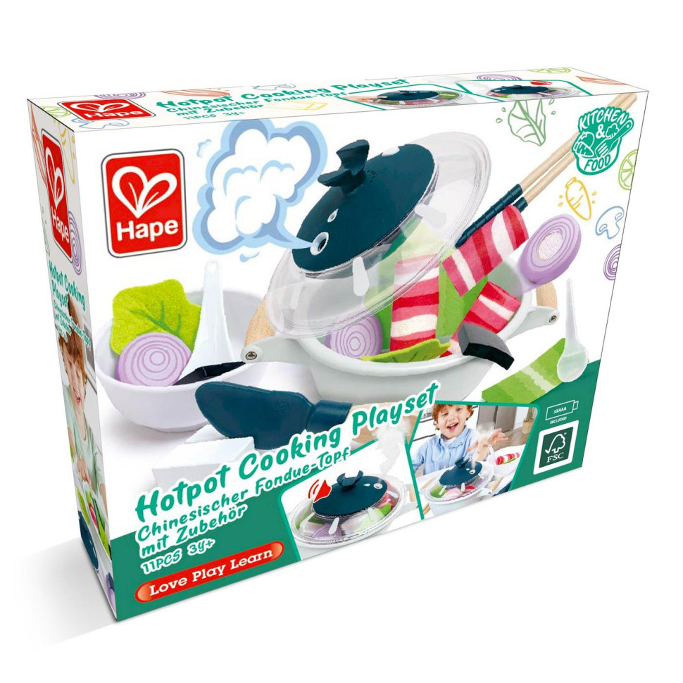 Детский кухонный набор Посуда с продуктами Hape E3198 с холодным паром