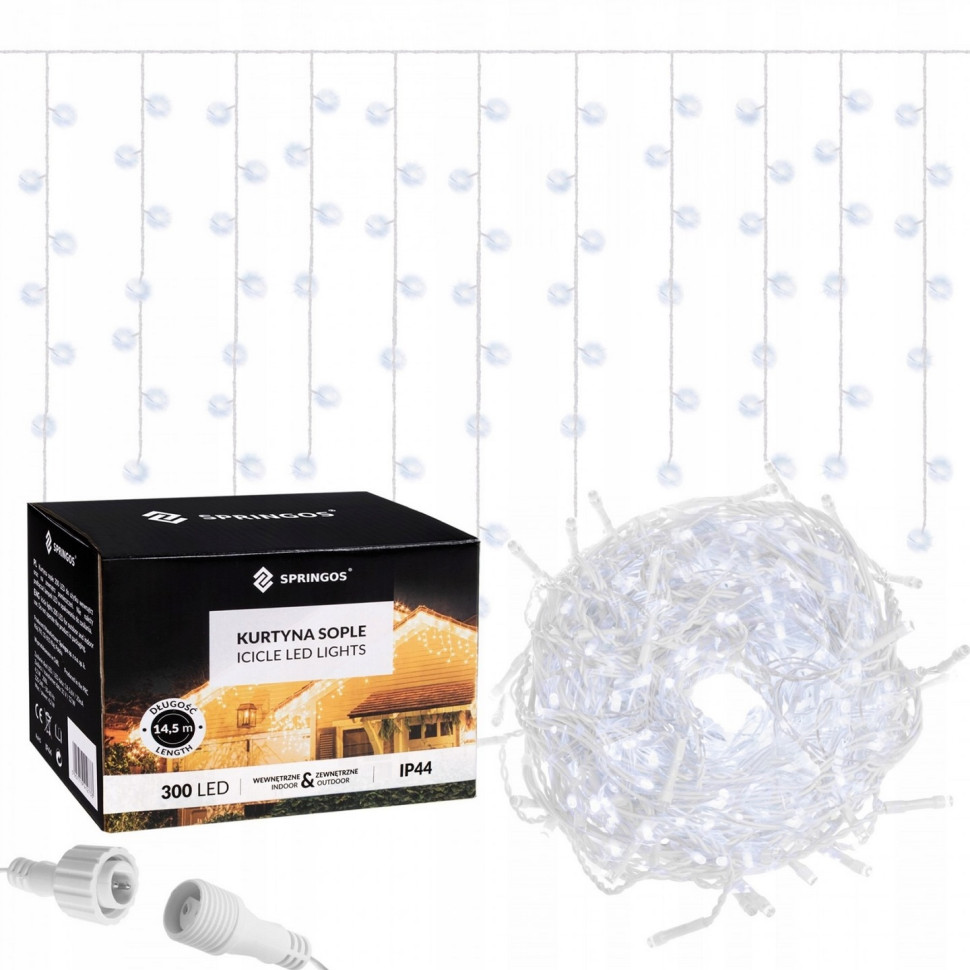 Гирлянда бахрома уличная Springos CL300, 12 м 300 LED, Cold White