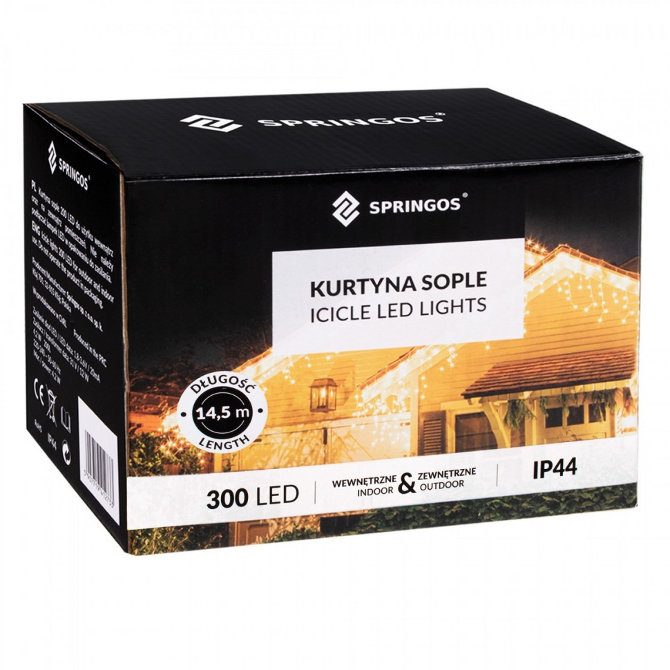 Гирлянда бахрома уличная Springos CL300, 12 м 300 LED, Cold White