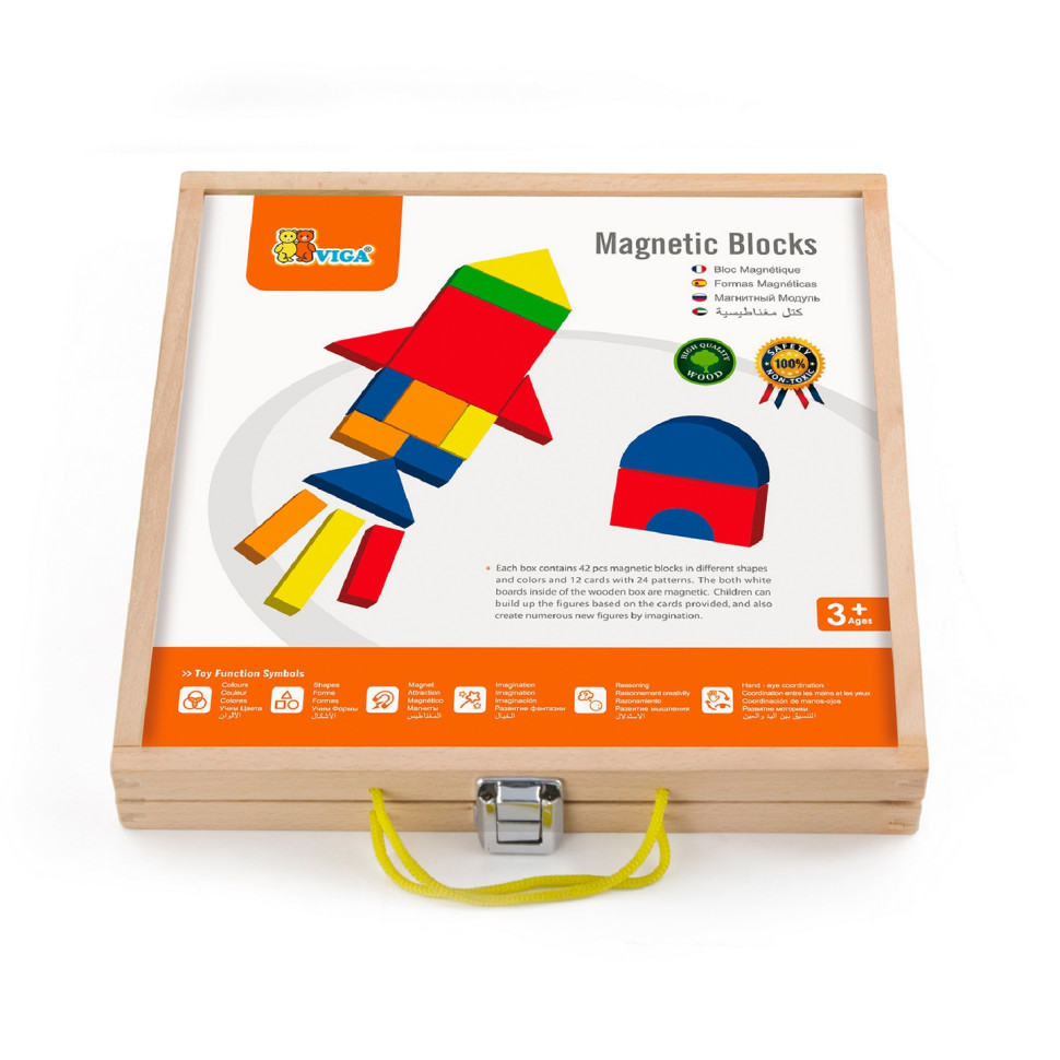 Набір магнітних блоків Форми та кольори Viga Toys 59687, 42 елементи