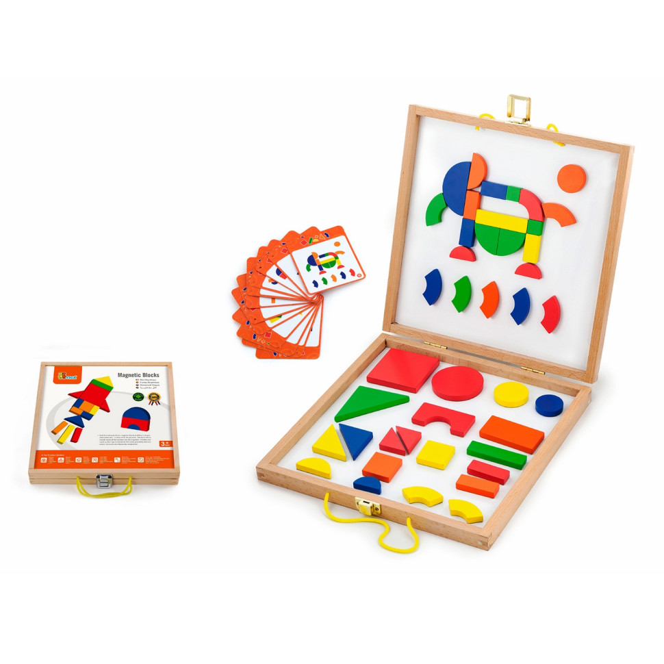 Набір магнітних блоків Форми та кольори Viga Toys 59687, 42 елементи
