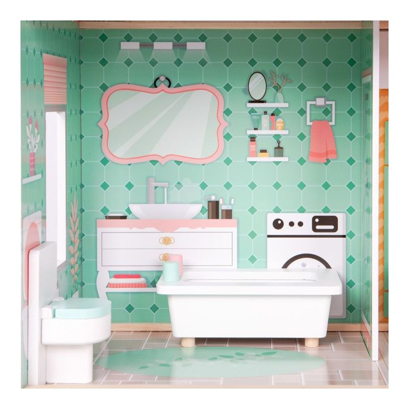 Детский кукольный домик WOW Ecotoys 4128, с мебелью и лифтом