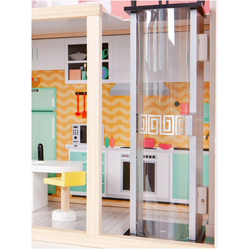 Детский кукольный домик WOW Ecotoys 4128, с мебелью и лифтом