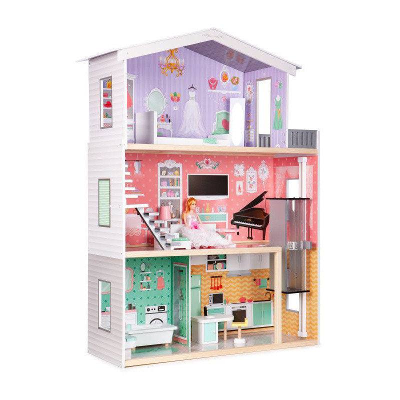 Детский кукольный домик WOW Ecotoys 4128, с мебелью и лифтом