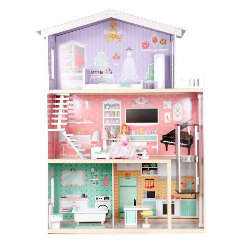 Детский кукольный домик WOW Ecotoys 4128, с мебелью и лифтом