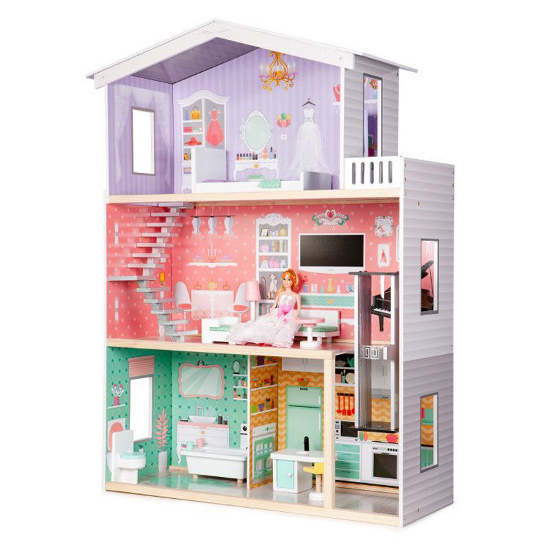 Детский кукольный домик WOW Ecotoys 4128, с мебелью и лифтом