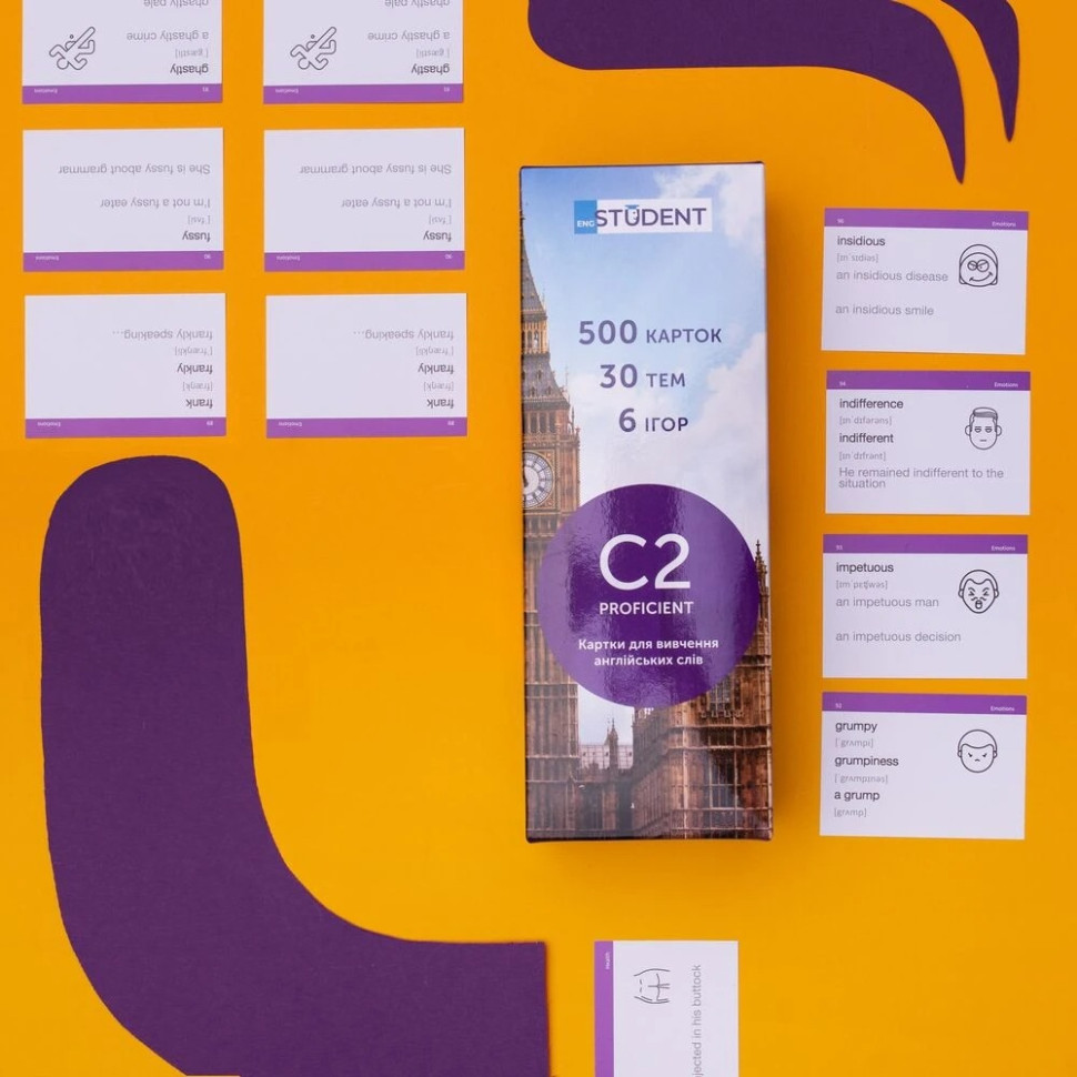 Карточки для изучения английского языка C2–PROFICIENT English Student 39122632 англ-укр 500 карточек