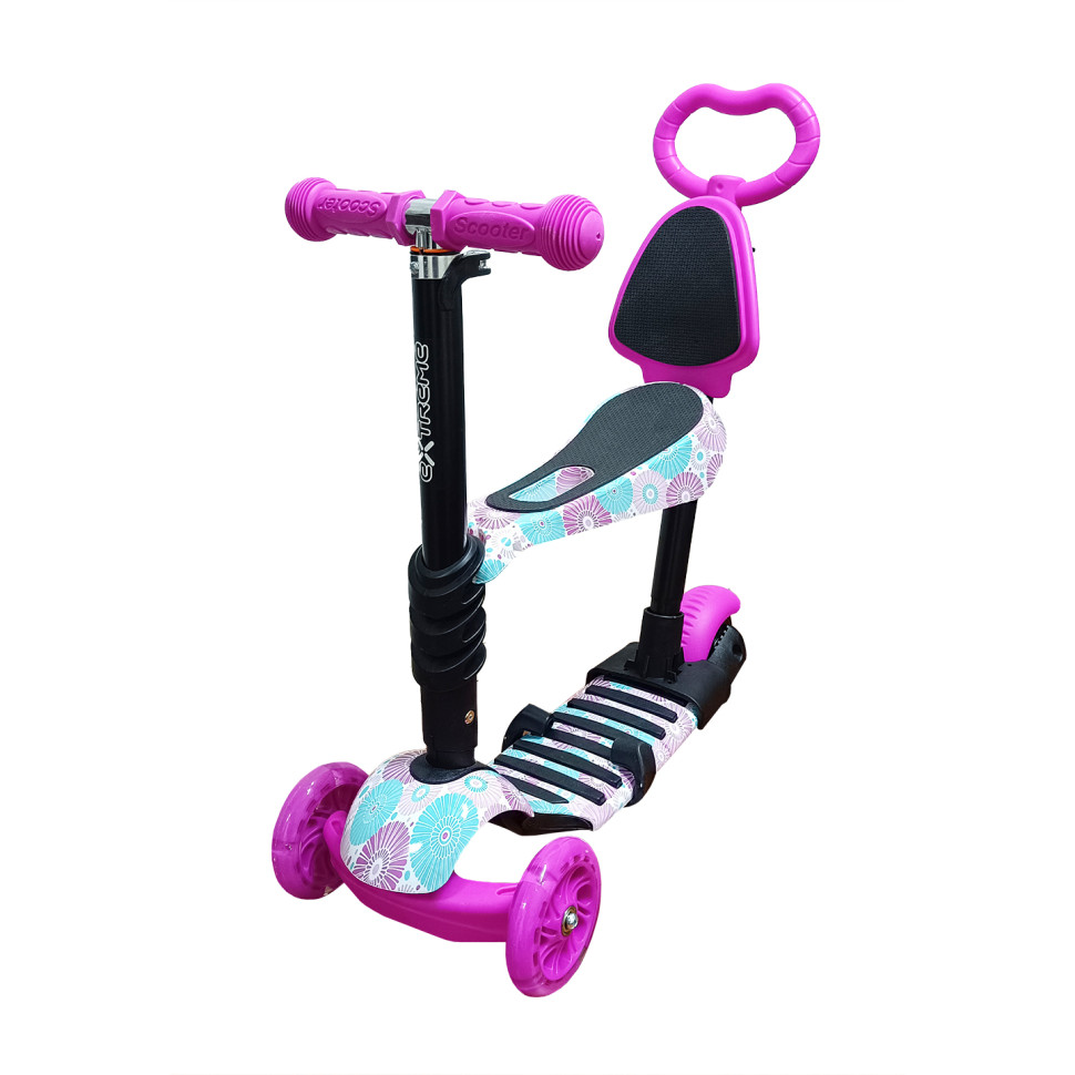 Дитячий самокат 4-х колісний 5 в 1 Bambi SC20482(Pink-1) колеса зі світлом