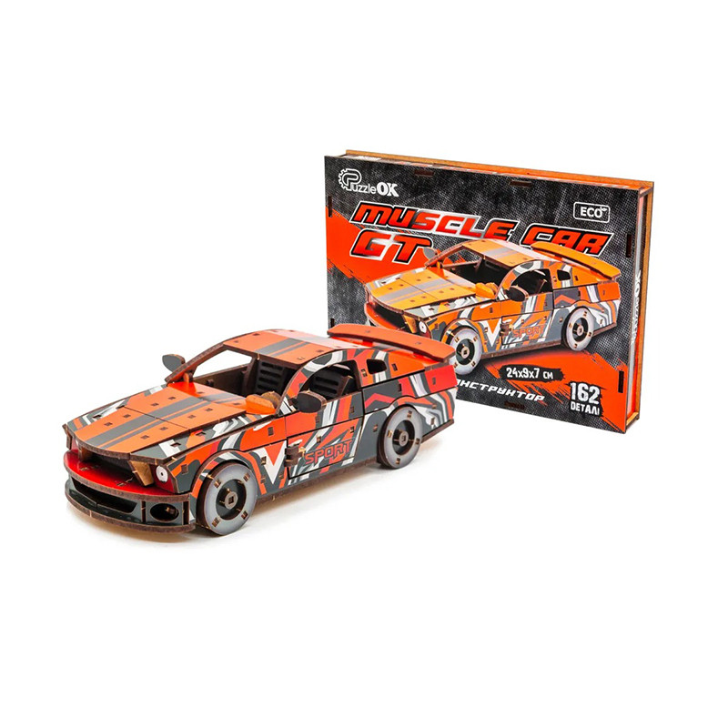 Дерев'яний 3D конструктор Mustang GT PuzzleOK Puz-00641, 162 деталей