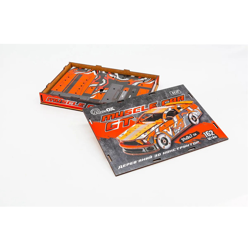 Дерев'яний 3D конструктор Mustang GT PuzzleOK Puz-00641, 162 деталей