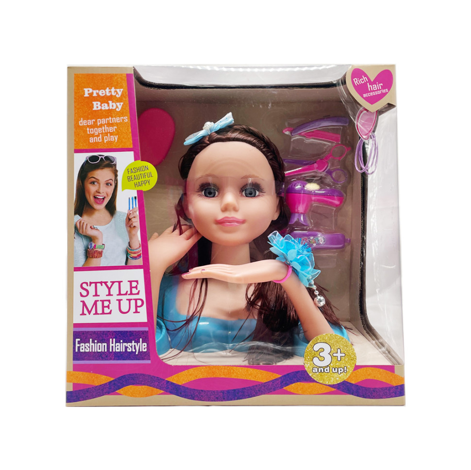 Лялька-манекен для зачісок Bambi 3393(Blue) блакитний, аксесуари для зачіски 30х28х7 см