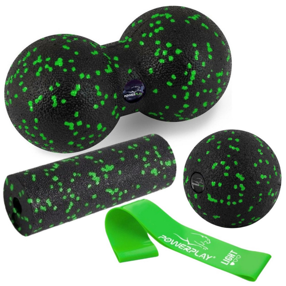 Набор для массажа и йоги 3 в 1 PowerPlay PP_4091_Green 2 мячика + валик массажер 15 х 5,3 см