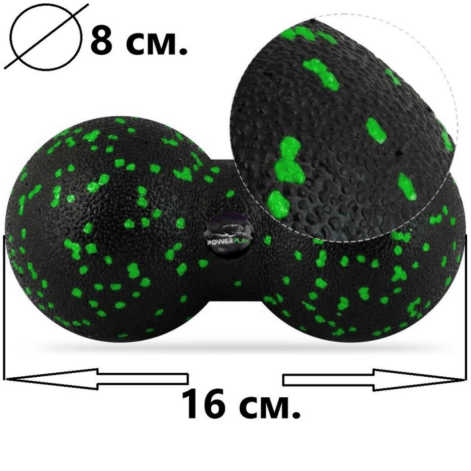 Набор для массажа и йоги 3 в 1 PowerPlay PP_4091_Green 2 мячика + валик массажер 15 х 5,3 см