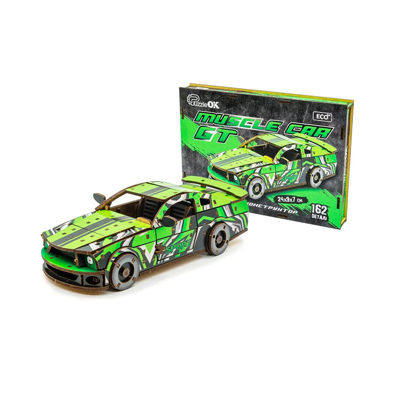 Дерев'яний 3D конструктор Mustang GT PuzzleOK Puz-00640, 162 деталей