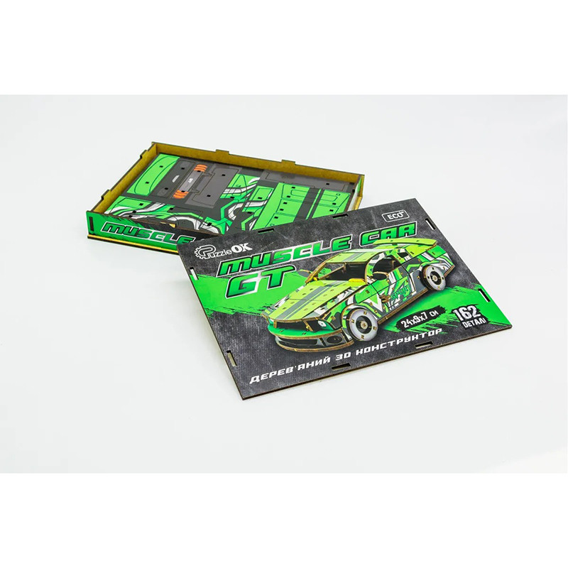 Дерев'яний 3D конструктор Mustang GT PuzzleOK Puz-00640, 162 деталей