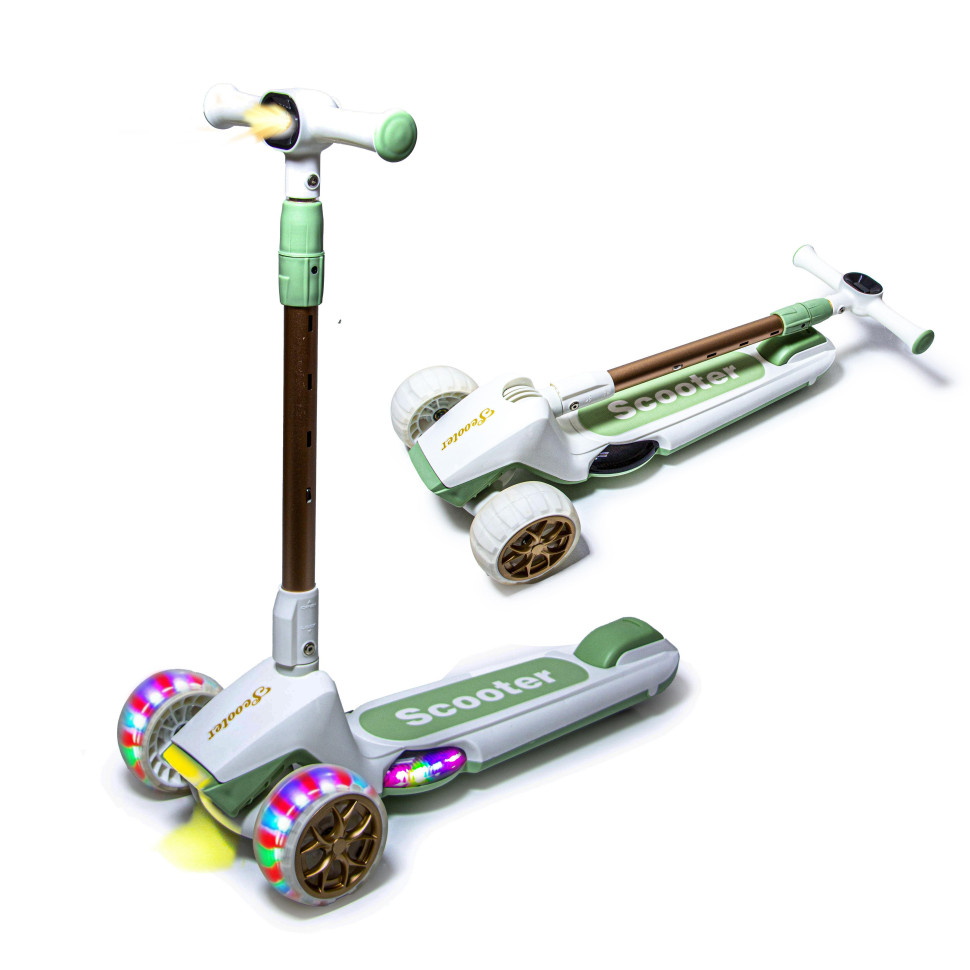 Детский трехколесный самокат Scale Sports Smart 1186701969 зеленый, свет и звук