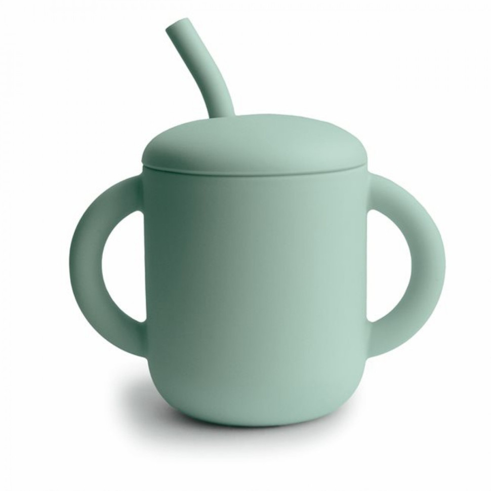 Силіконовий кухоль - поїлка з трубочкою Papillon Mushie 000680 Cambridge Blue, ментол