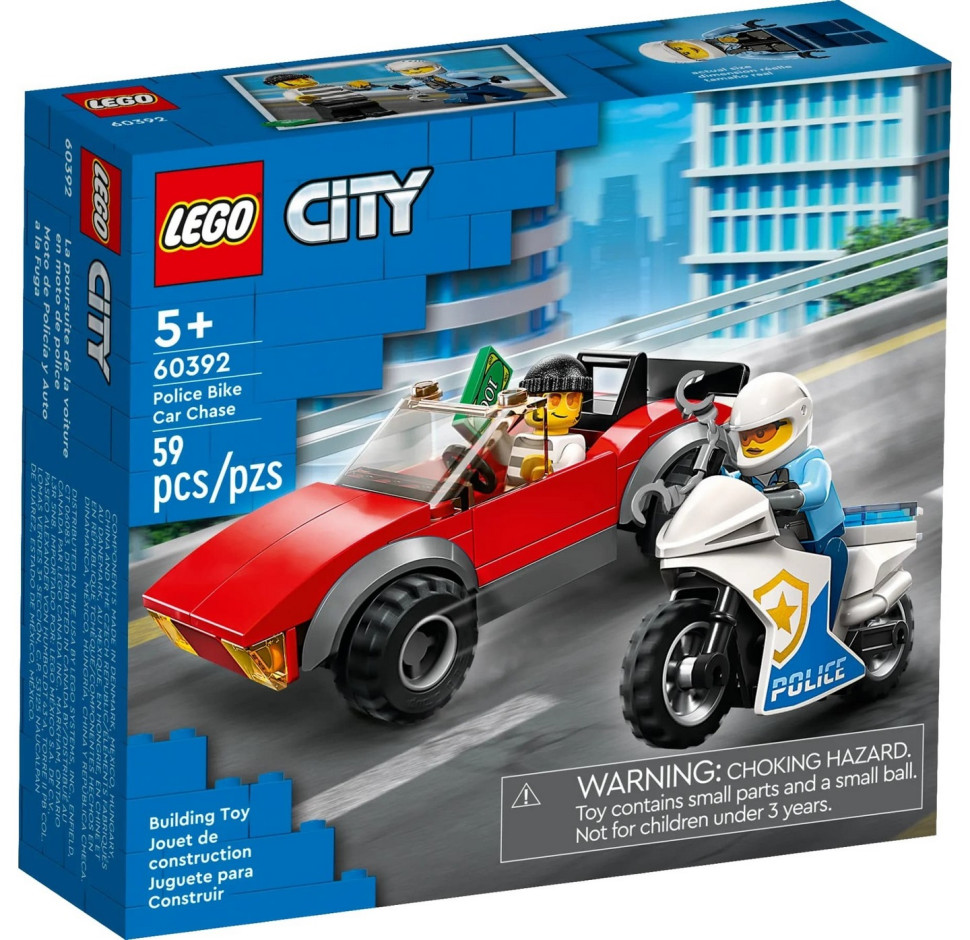 Конструктор LEGO City Переслідування автомобіля на поліцейському мотоциклі 60392