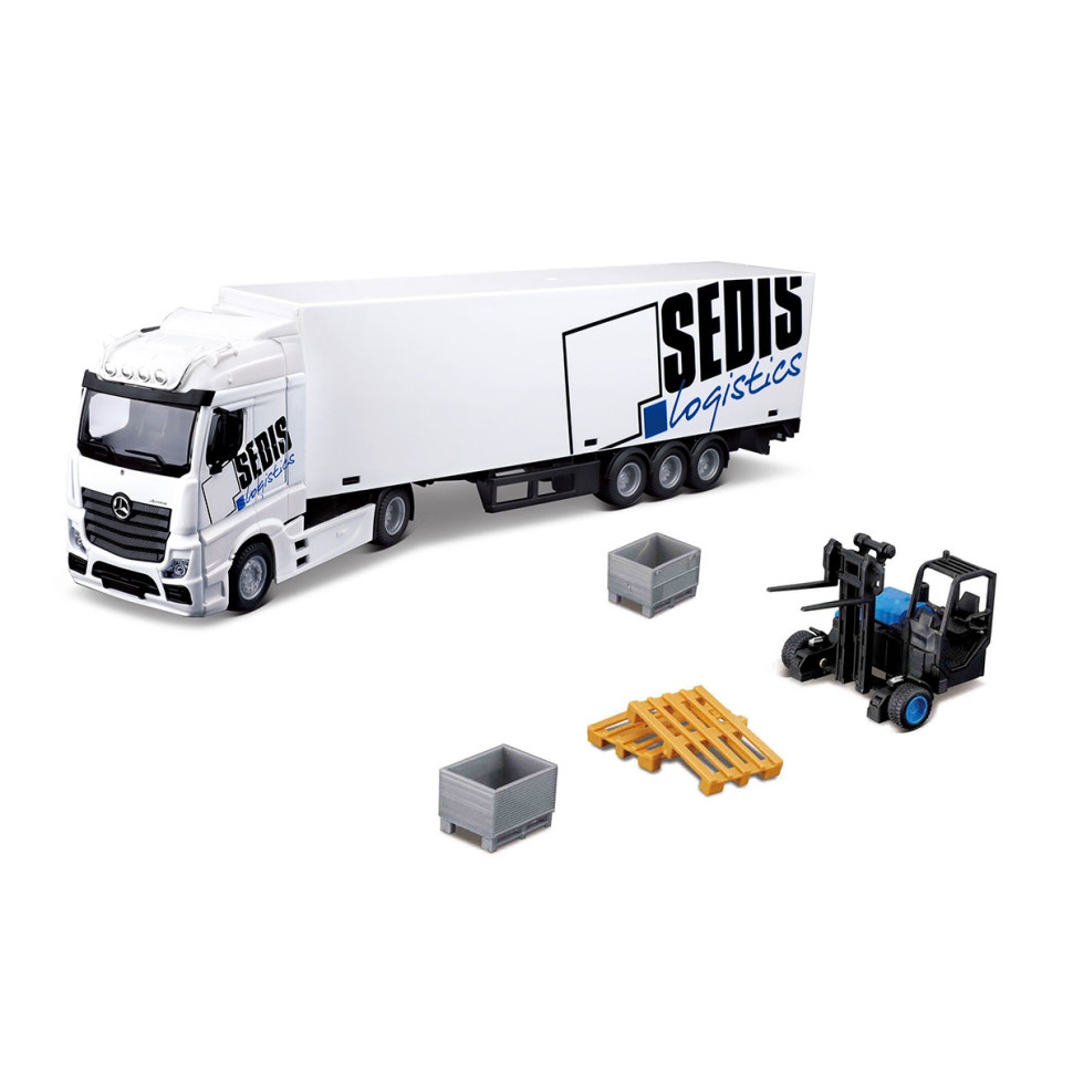 Ігровий набір Фура Mercedes-Benz Actros c навантажувачем Bburago 18-31471 масштаб 1:43