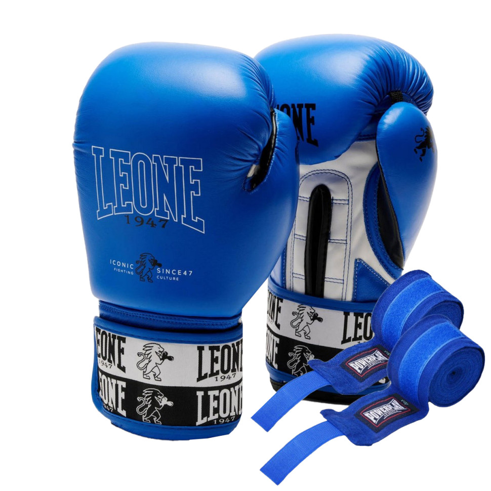 Боксерські рукавиці GN208 ICONIC Leone GN208_Blue_12oz 12 унцій (бинти в комплекті)