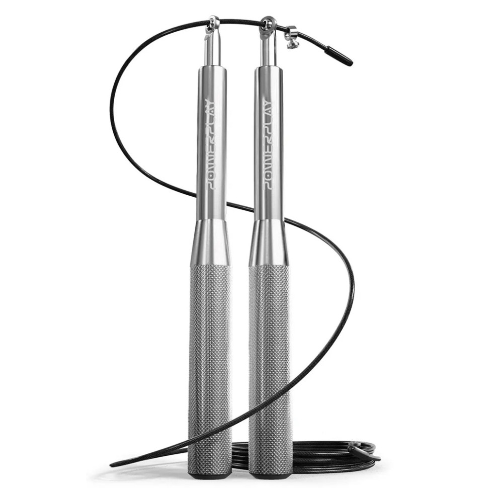 Скакалка скоростная на подшипниках алюминиевая PowerPlay PP_4207_Silver, Серебряная