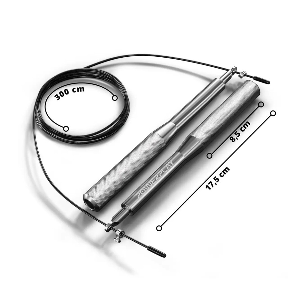 Скакалка скоростная на подшипниках алюминиевая PowerPlay PP_4207_Silver, Серебряная