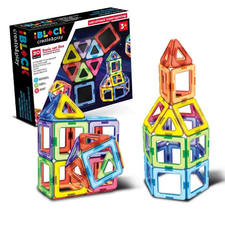 Дитячий магнітний конструктор IBLOCK PL-923-526, 30 деталей