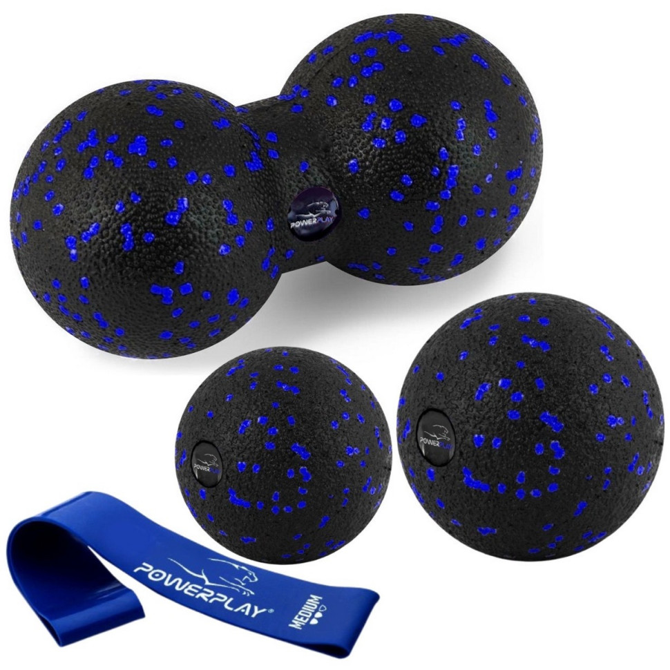 Набор для массажа и йоги 3 в 1 PowerPlay PP_4092_Blue комплект из 3 штук + резинка 7,5 кг