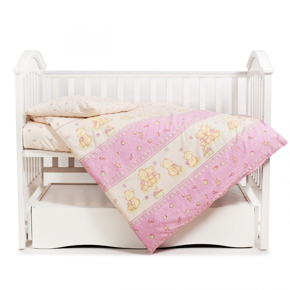 Дитячий постільний комплект Ведмедики із зіркою Twins 3051-C-016 рожевий, 3 елементи