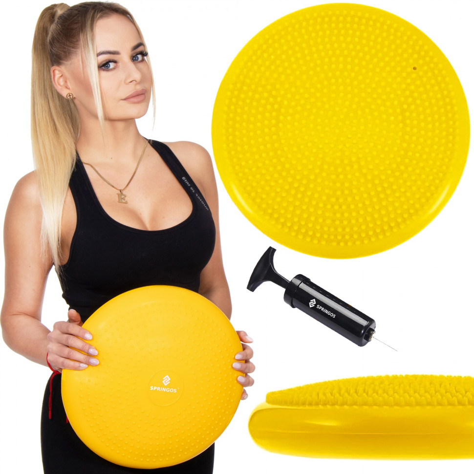 Балансувальна масажна подушка Springos FA1069 сенсомоторна Yellow (Насос в комплекті)