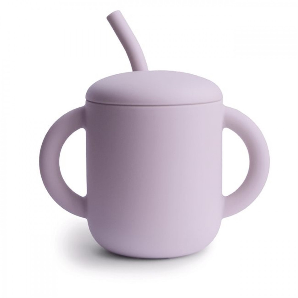 Силиконовая кружка - поилка с трубочкой Papillon Mushie 000684 Soft lilas, лаванда