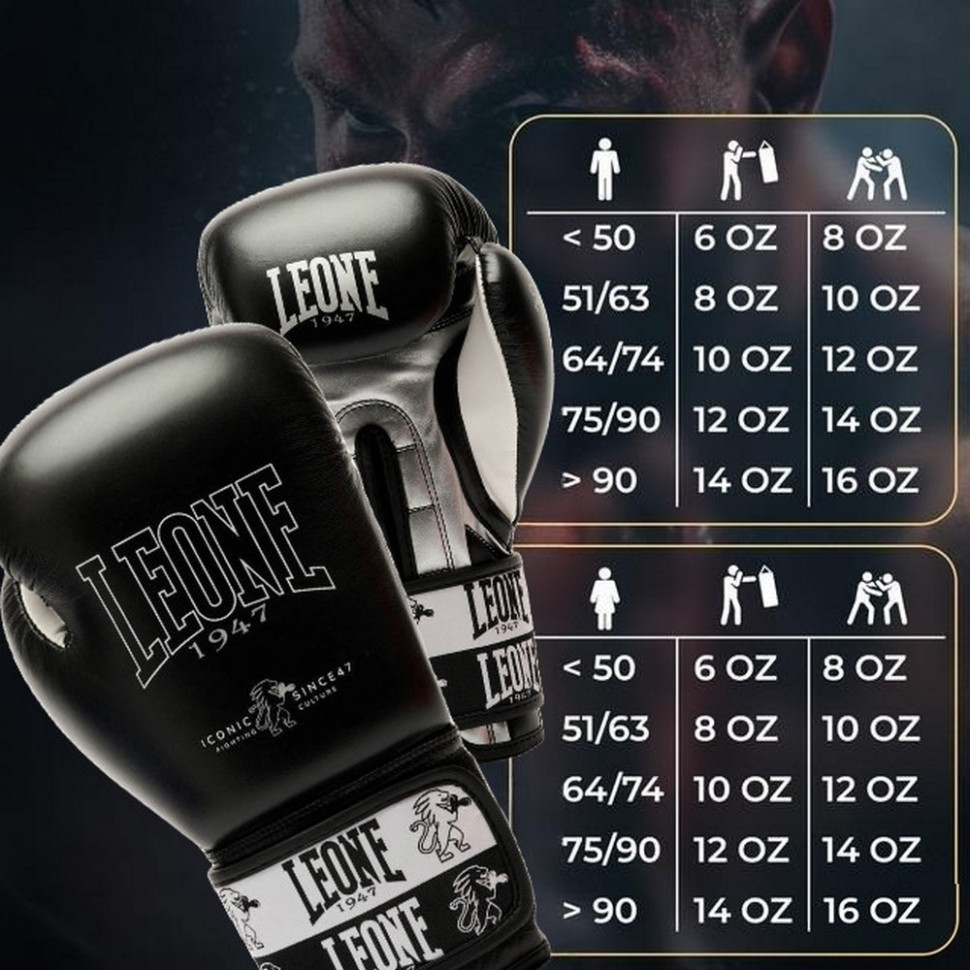 Боксерские перчатки GN208 ICONIC Leone GN208_Black_16oz 16 унций (бинты 4 м. в комплекте)