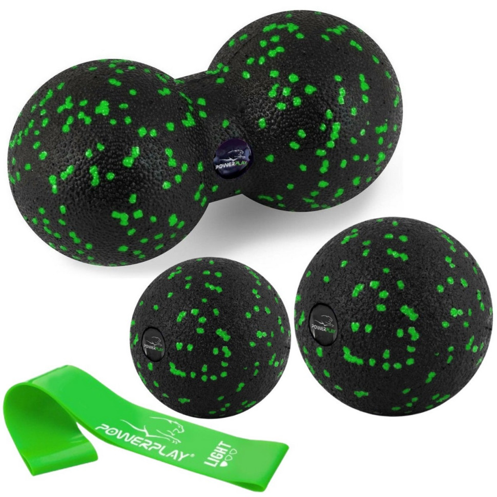 Набор для массажа и йоги 3 в 1 PowerPlay PP_4092_Green комплект из 3 штук + резинка 7,5 кг