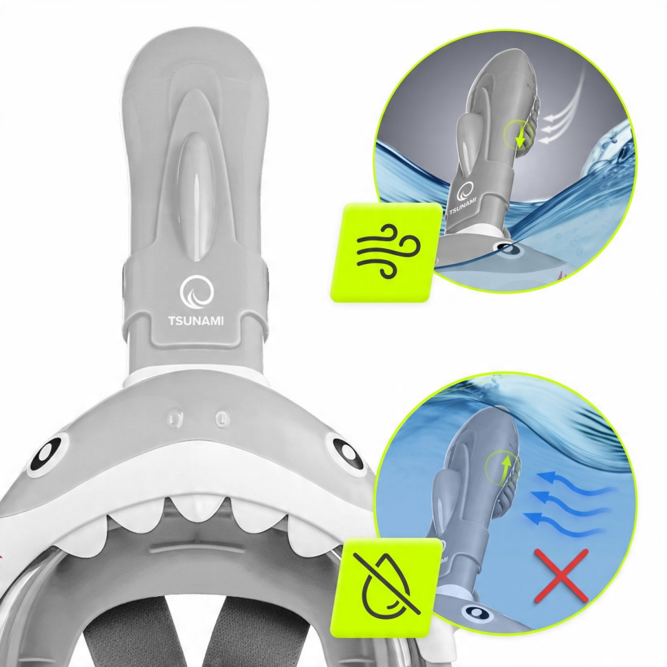 Маска для снорклінгу повнолицьова Shark TSUNAMI P-5905973405447 Grey