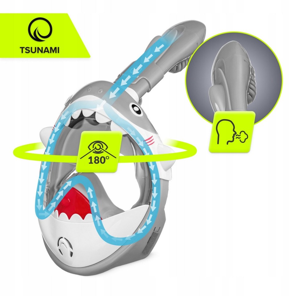Маска для снорклінгу повнолицьова Shark TSUNAMI P-5905973405447 Grey
