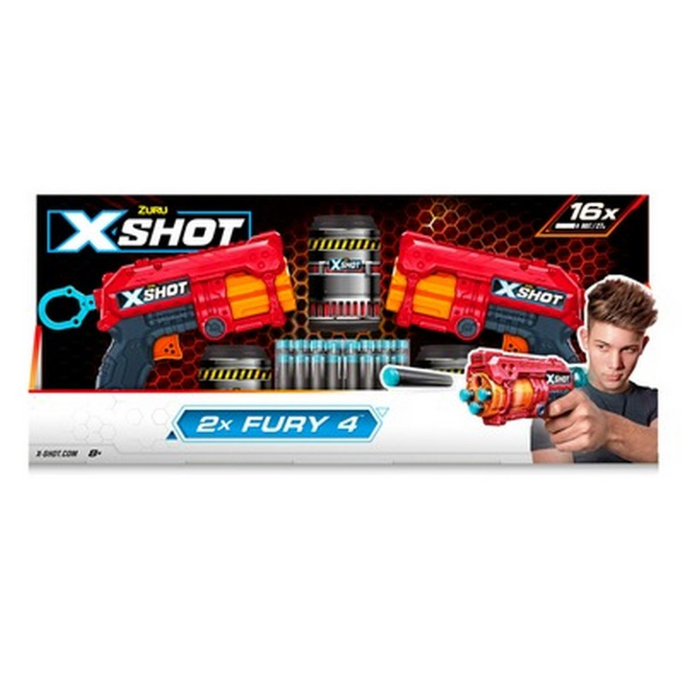 Скорострільний бластер X-Shot Red 36329R EXCEL FURY 4 2 PK (3 банки, 16 патронів)