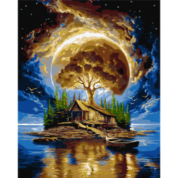 Картина по номерам "Остров тишины" Origami LW3014-01 с красками металлик 40х50 см