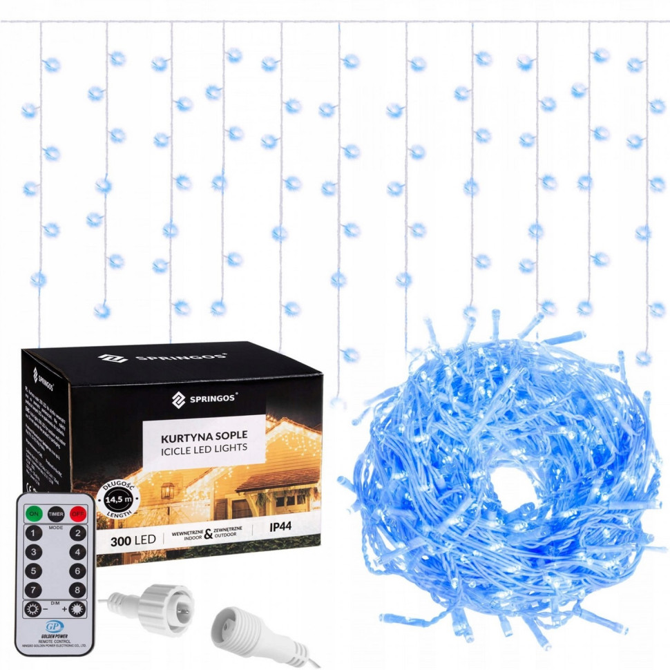Гірлянда бахрома вулична Springos CL306, 12 м 300 LED-Pilot, Blue