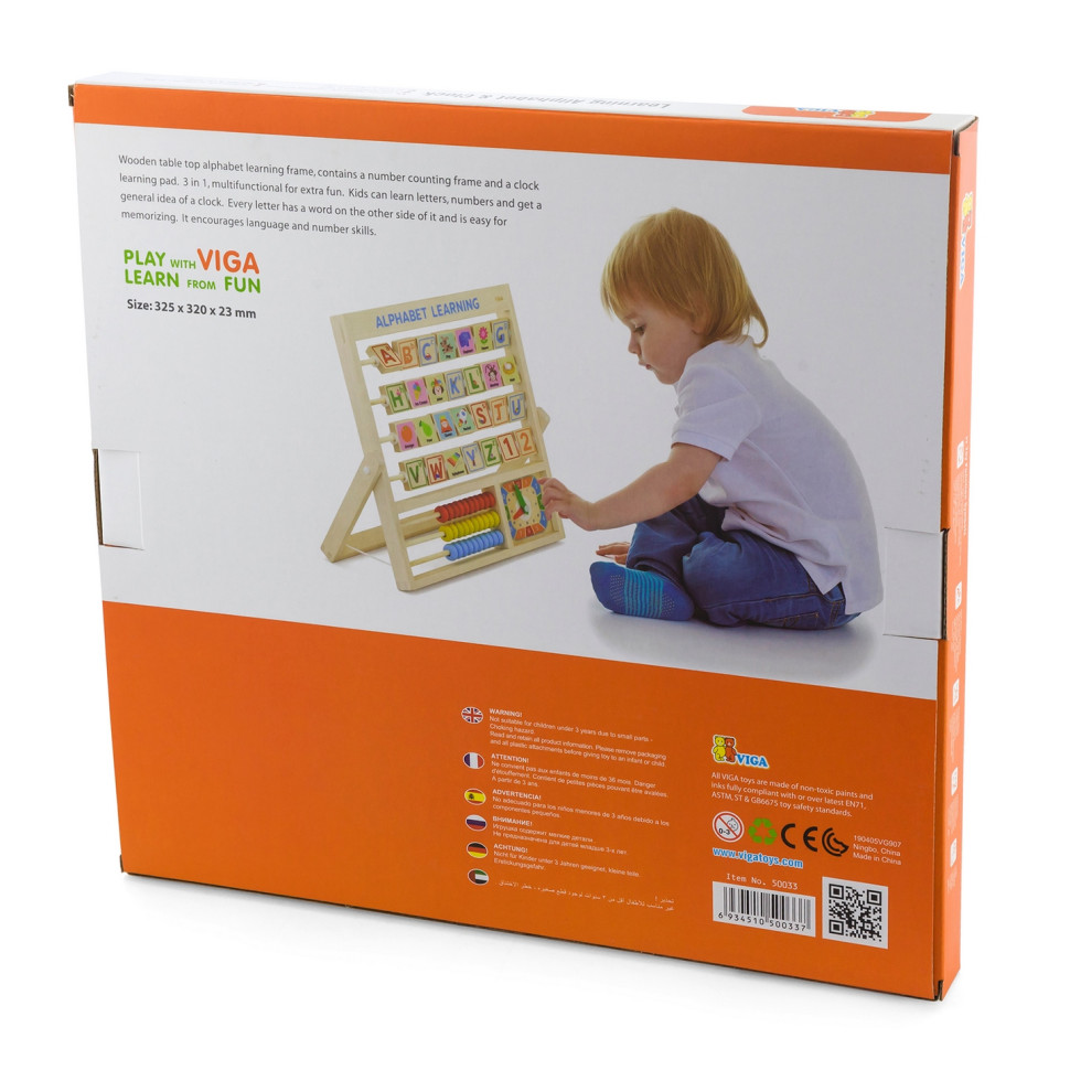 Дерев'яна гра Англійський алфавіт Viga Toys 50033 з годинником та рахунками