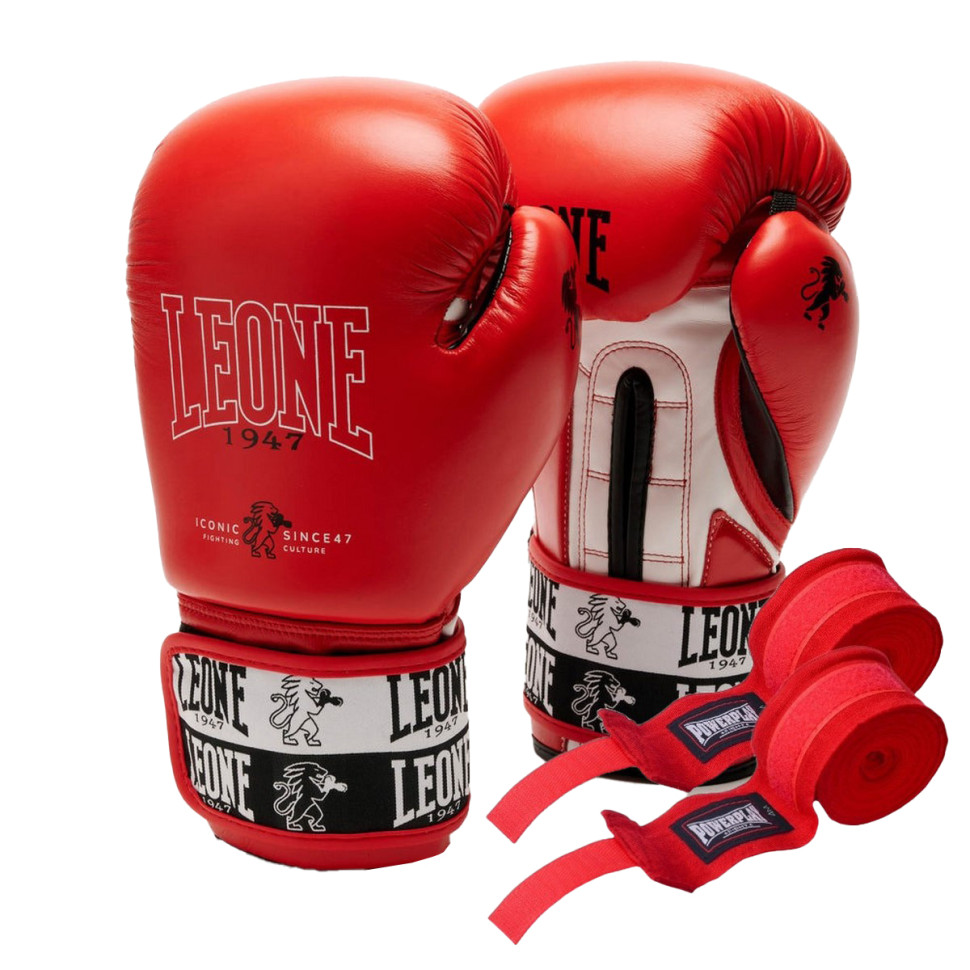Боксерські рукавиці GN208 ICONIC Leone GN208_Red_10oz 10 унцій (бинти в комплекті)