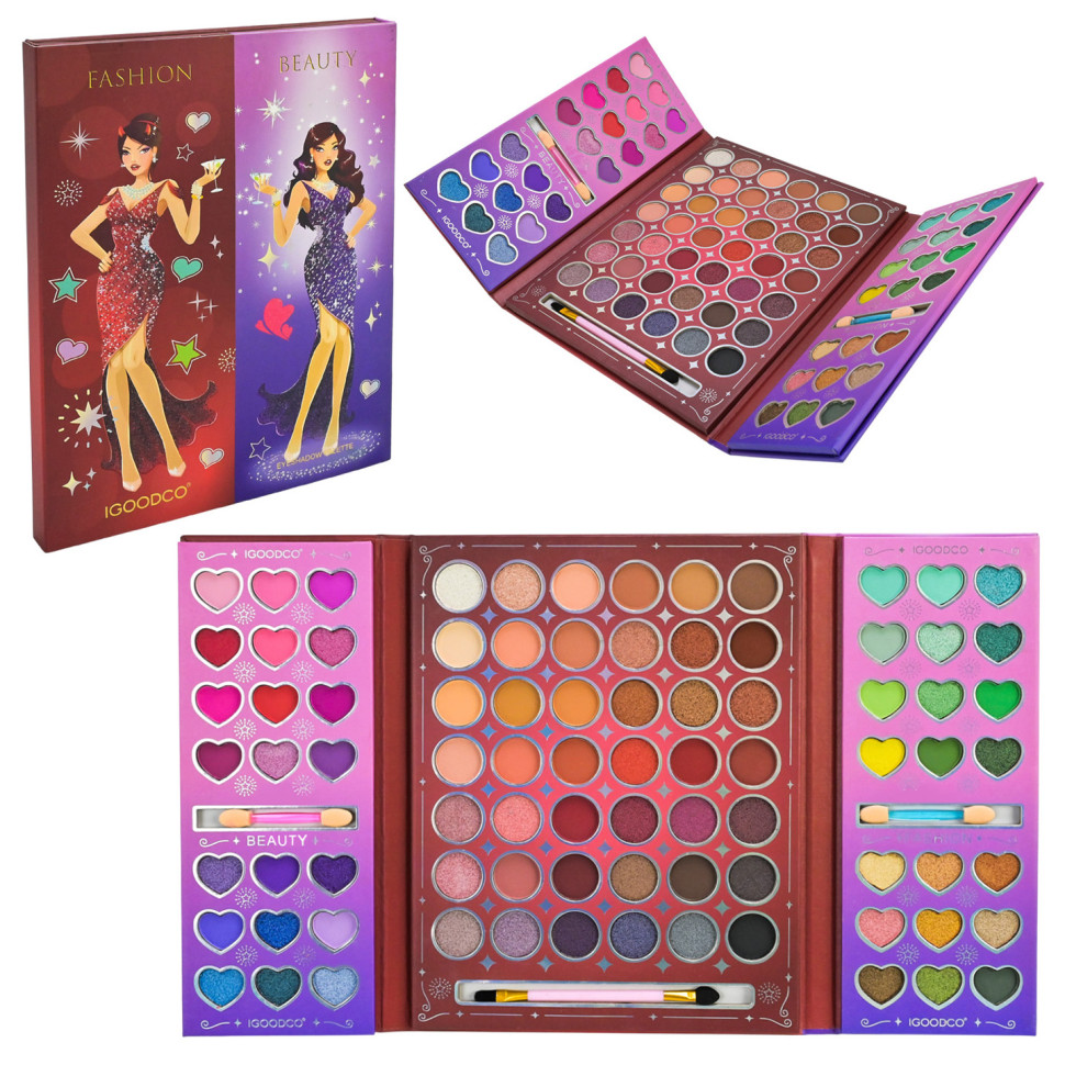 Дитяча палетка тіней для повік Igoodco IG3078, 84 кольори, пензлик, аплікатори