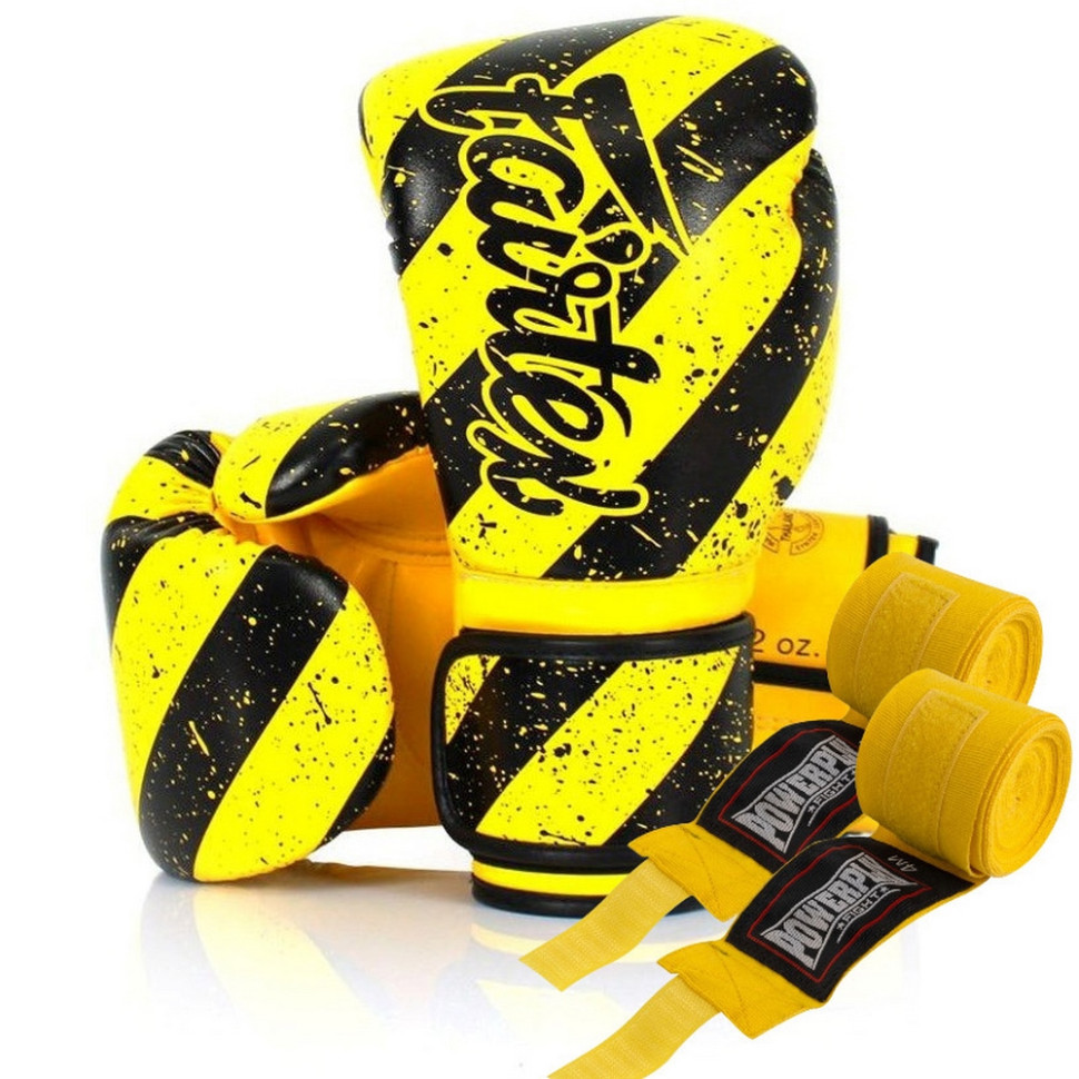Боксерские перчатки BGV14Y Fairtex BGV14Y_12oz_Yellow/Black 12 унций (бинты в комплекте)