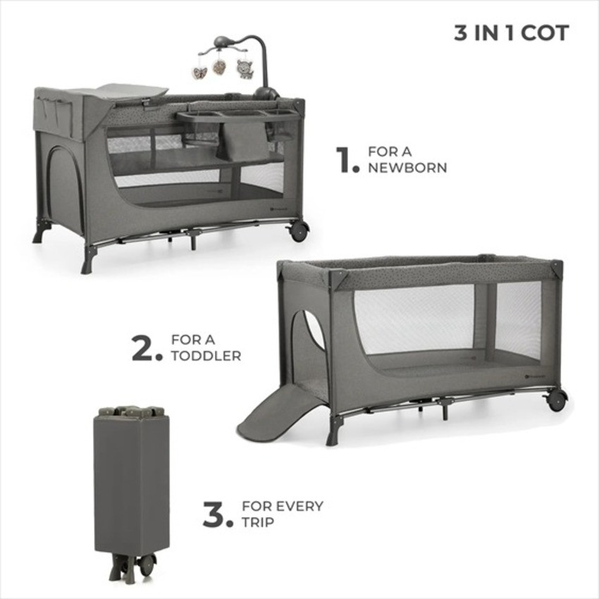Детская кровать-манеж Joy 2 Kinderkraft KLJOY02DGR000AC темно-серый, с пеленатором